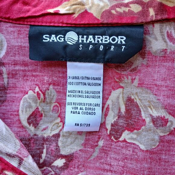 Sag Harbor Sport Light Jacket Red Gold Roses XL cotton floral chambray retro - Picture 7 of 12